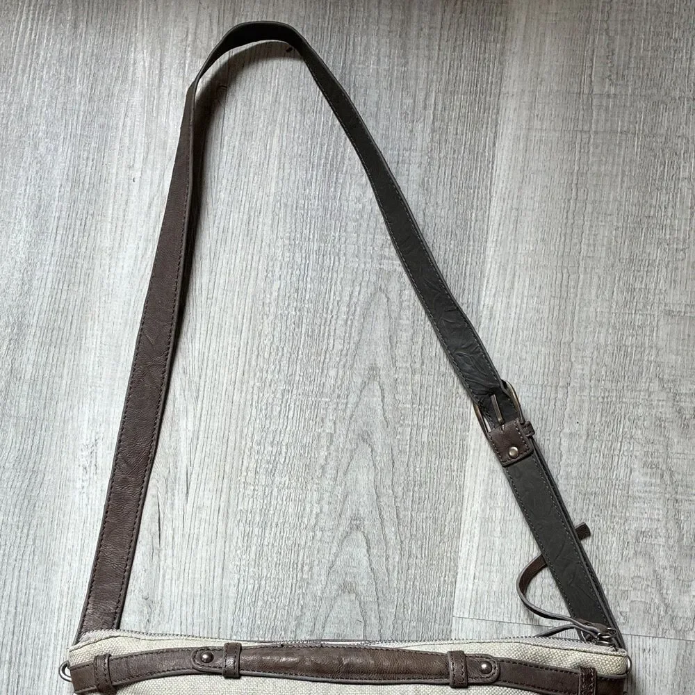 Joe's Jeans Beige/Brown Colorblock Crossbody Bag Zip Adjustable Strap Pockets